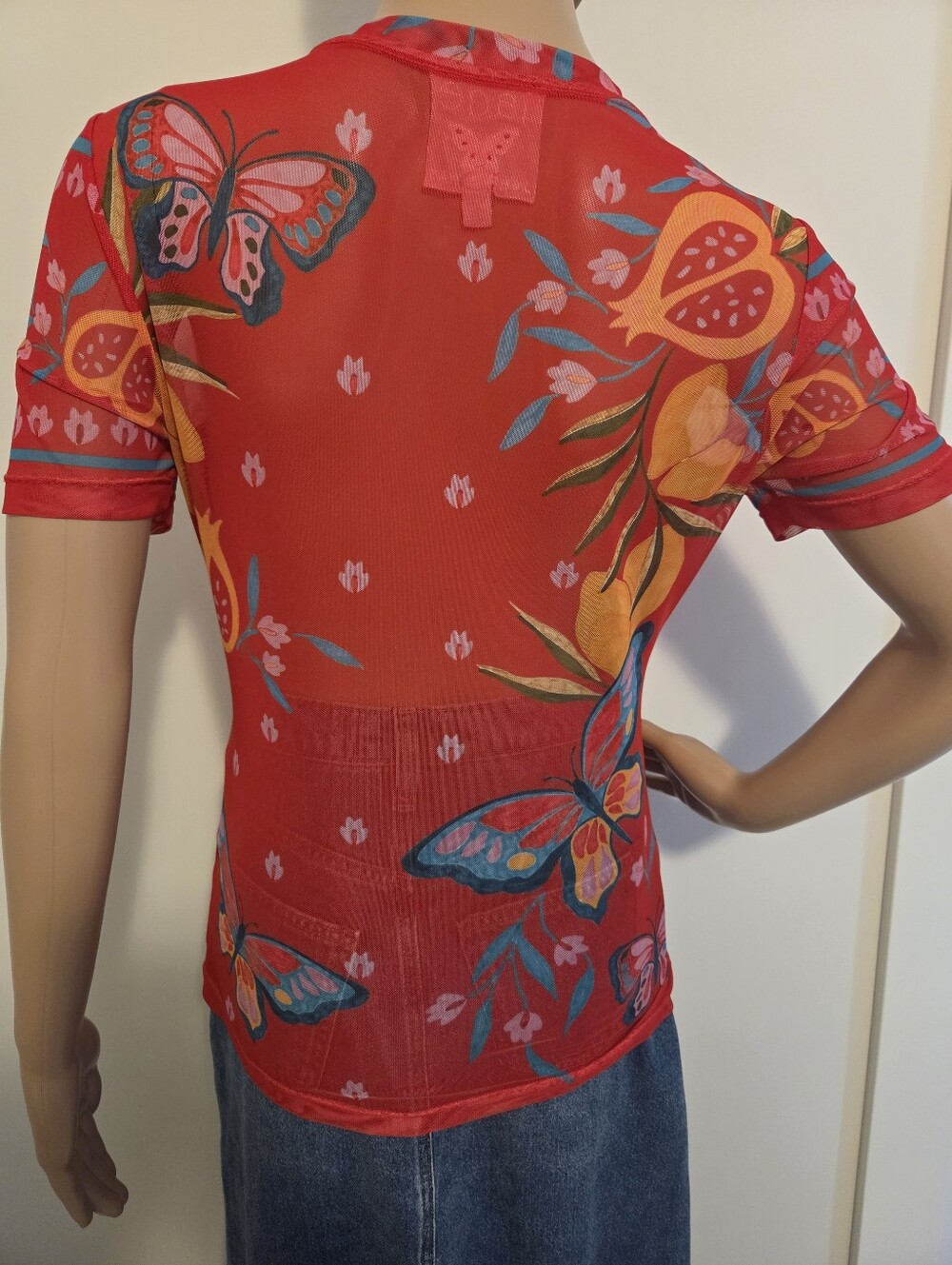 Johnny Was Jade Eleanor Short Sleeve Mesh Tee In Ekaterina ( Red) - Picture 5 of 10